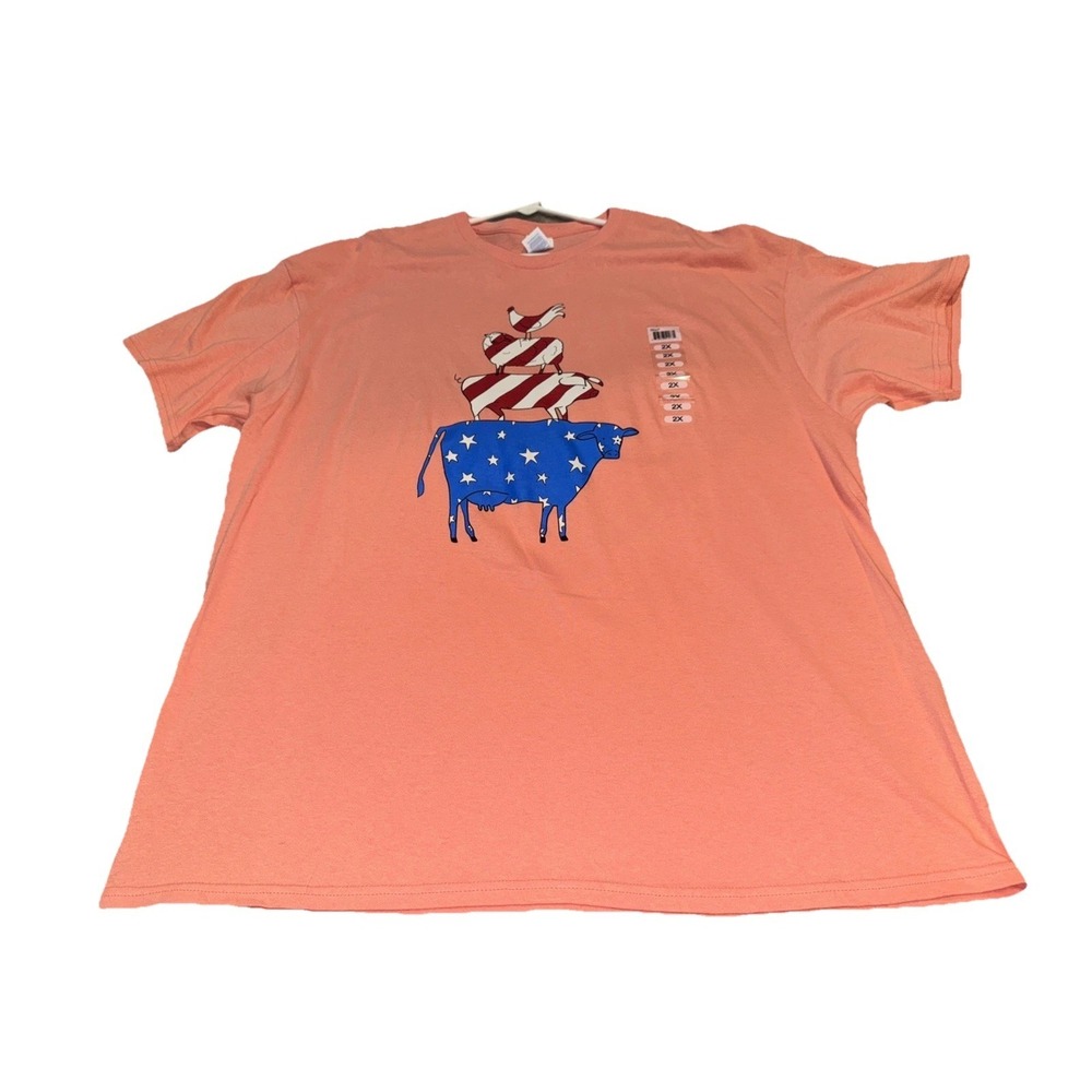Delta Pro Weight Womens Sz 2XL XXL cow Chicken Pig Farm Short Sleeve T-shirt New